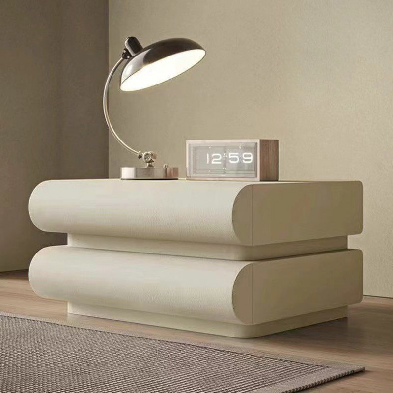 Modern Simplicity Rectangular Solid Wood Metal Microfiber Leather Nightstand 2-Drawer For Bedroom