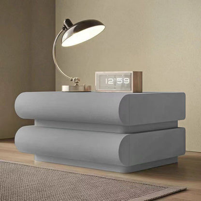 Modern Simplicity Rectangular Solid Wood Metal Microfiber Leather Nightstand 2-Drawer For Bedroom