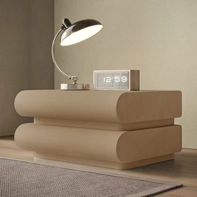 Modern Simplicity Rectangular Solid Wood Metal Microfiber Leather Nightstand 2-Drawer For Bedroom