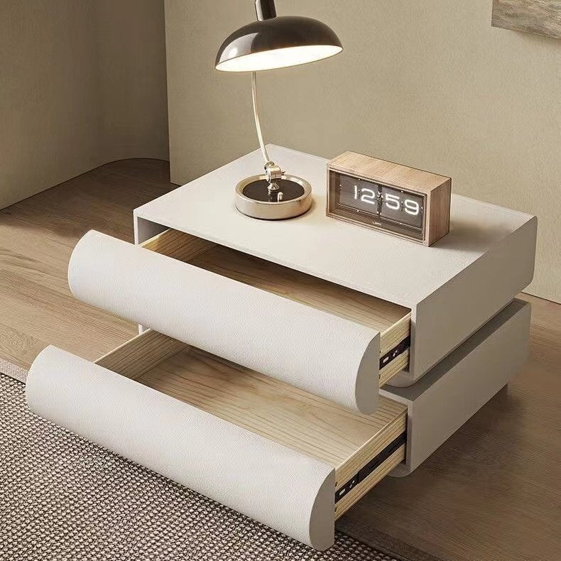 Modern Simplicity Rectangular Solid Wood Metal Microfiber Leather Nightstand 2-Drawer For Bedroom