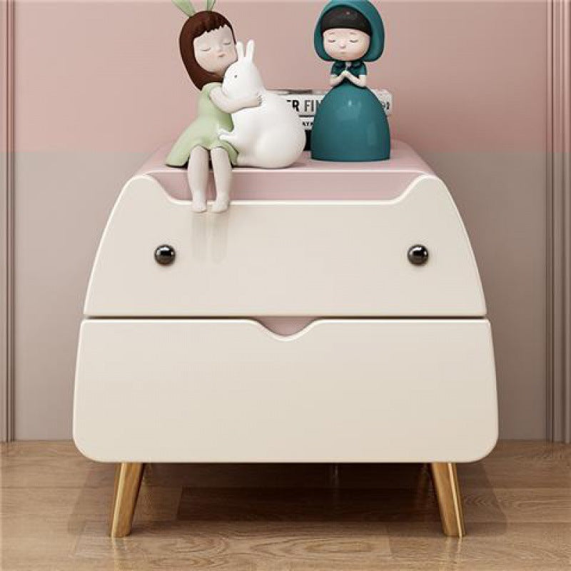 Contemporary Creative Kids Cartoon Cat Solid Wood Carbon Steel Microfiber Leather Nightstand 2-Drawer For Bedroom