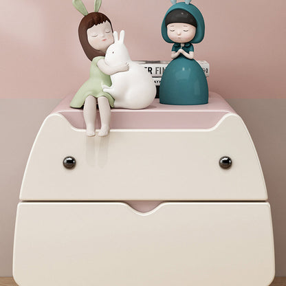 Contemporary Creative Kids Cartoon Cat Solid Wood Carbon Steel Microfiber Leather Nightstand 2-Drawer For Bedroom