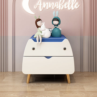 Contemporary Creative Kids Cartoon Cat Solid Wood Carbon Steel Microfiber Leather Nightstand 2-Drawer For Bedroom