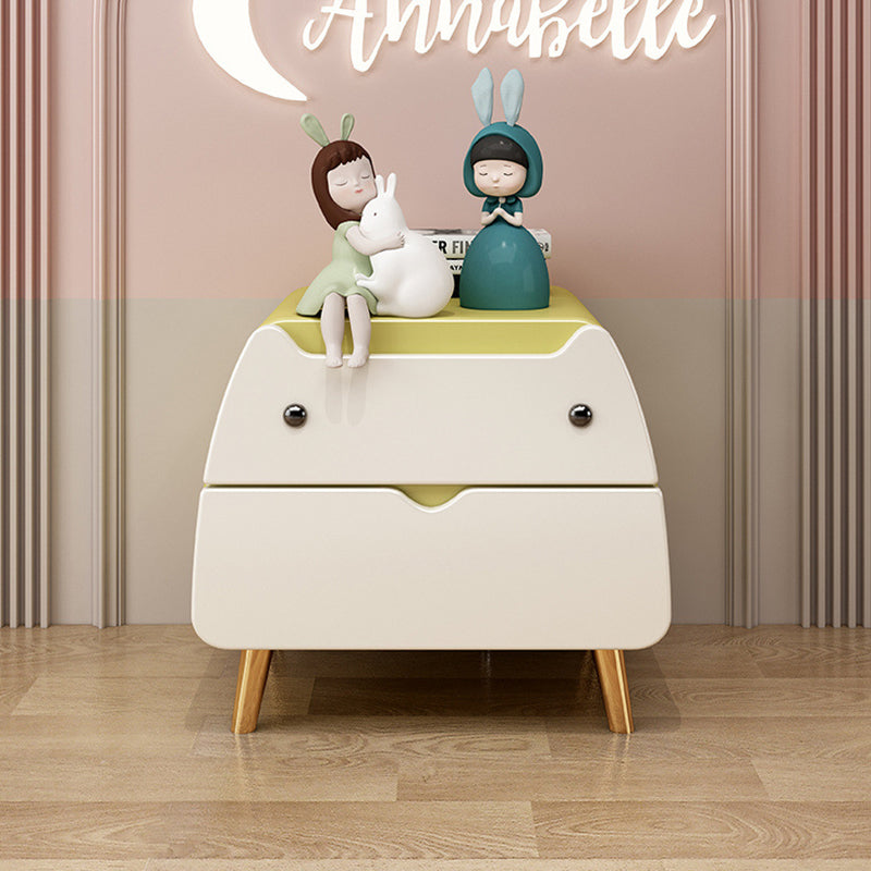 Contemporary Creative Kids Cartoon Cat Solid Wood Carbon Steel Microfiber Leather Nightstand 2-Drawer For Bedroom