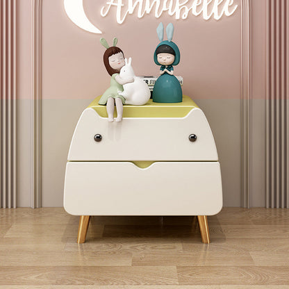 Contemporary Creative Kids Cartoon Cat Solid Wood Carbon Steel Microfiber Leather Nightstand 2-Drawer For Bedroom