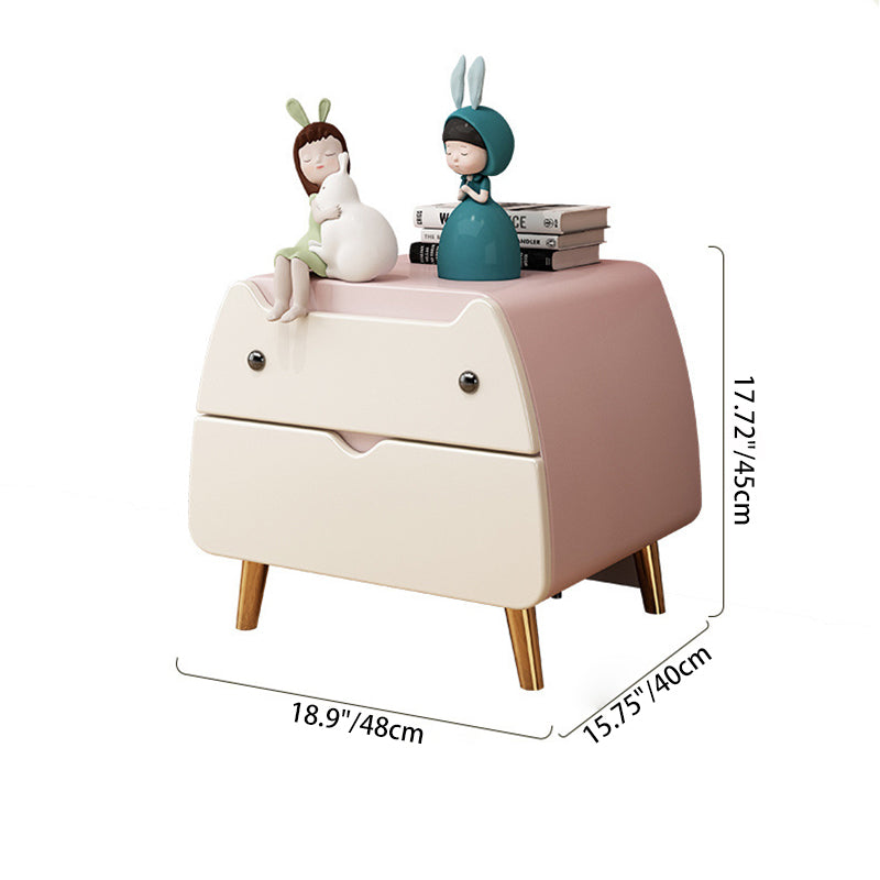 Contemporary Creative Kids Cartoon Cat Solid Wood Carbon Steel Microfiber Leather Nightstand 2-Drawer For Bedroom