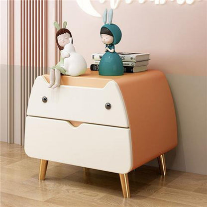 Contemporary Creative Kids Cartoon Cat Solid Wood Carbon Steel Microfiber Leather Nightstand 2-Drawer For Bedroom