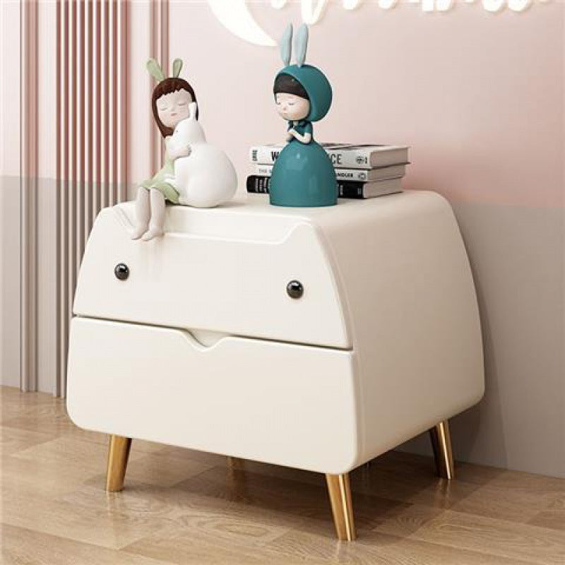 Contemporary Creative Kids Cartoon Cat Solid Wood Carbon Steel Microfiber Leather Nightstand 2-Drawer For Bedroom