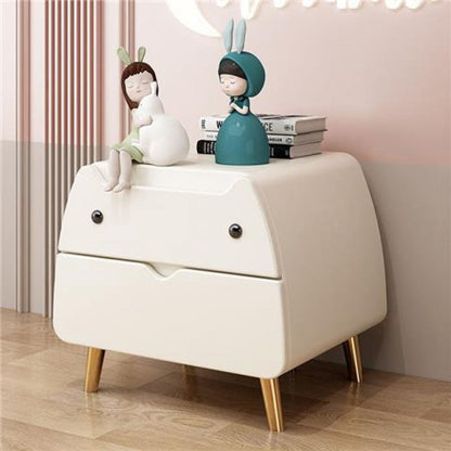 Contemporary Creative Kids Cartoon Cat Solid Wood Carbon Steel Microfiber Leather Nightstand 2-Drawer For Bedroom