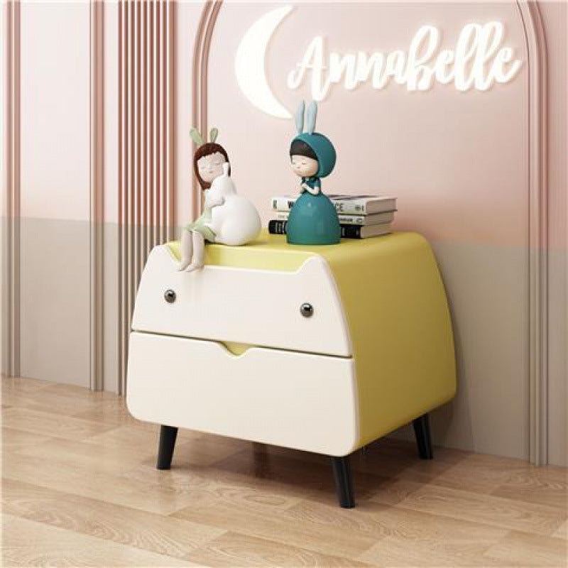 Contemporary Creative Kids Cartoon Cat Solid Wood Carbon Steel Microfiber Leather Nightstand 2-Drawer For Bedroom