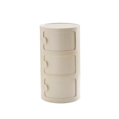 Contemporary Scandinavian Round Plastic Nightstand 3-Storage For Bedroom
