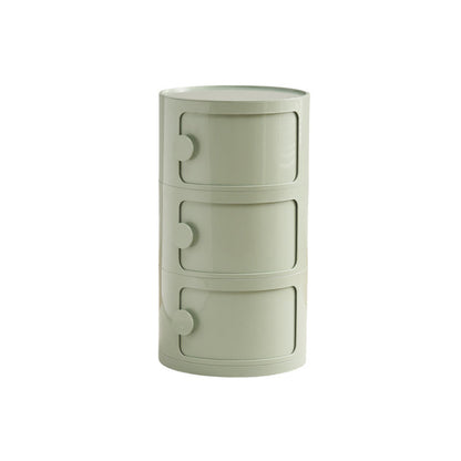 Contemporary Scandinavian Round Plastic Nightstand 3-Storage For Bedroom