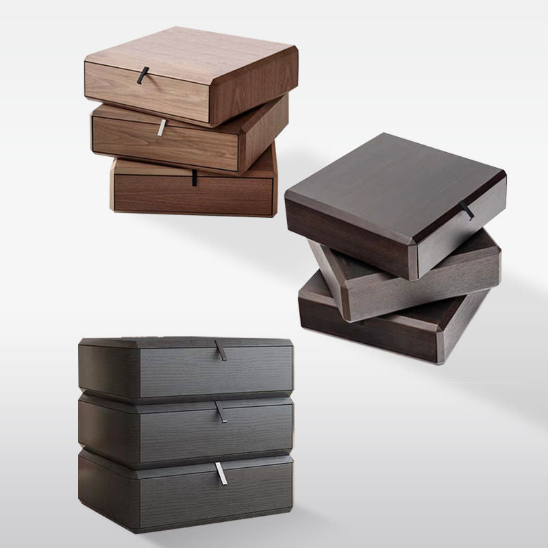 Contemporary Luxury Rectangular Solid Wood Nightstand 3-Drawer For Bedroom