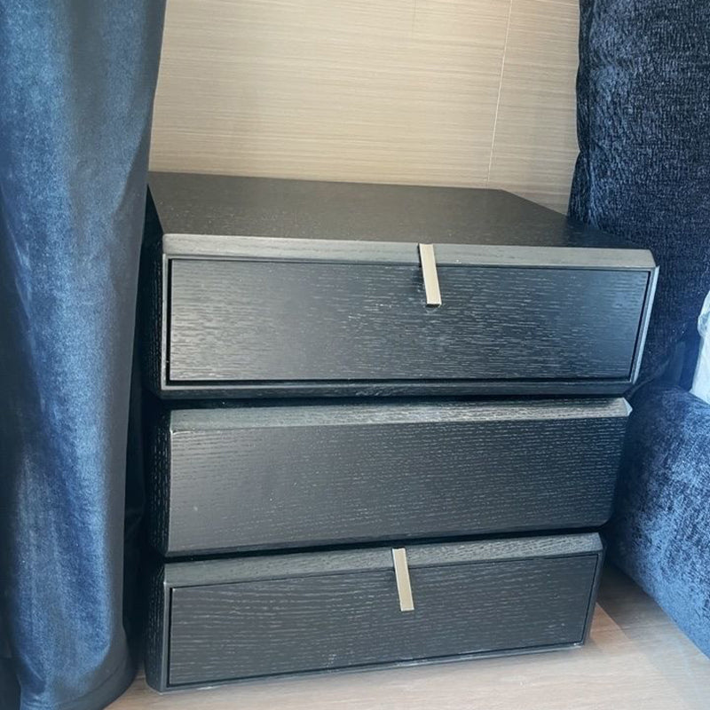Contemporary Luxury Rectangular Solid Wood Nightstand 3-Drawer For Bedroom