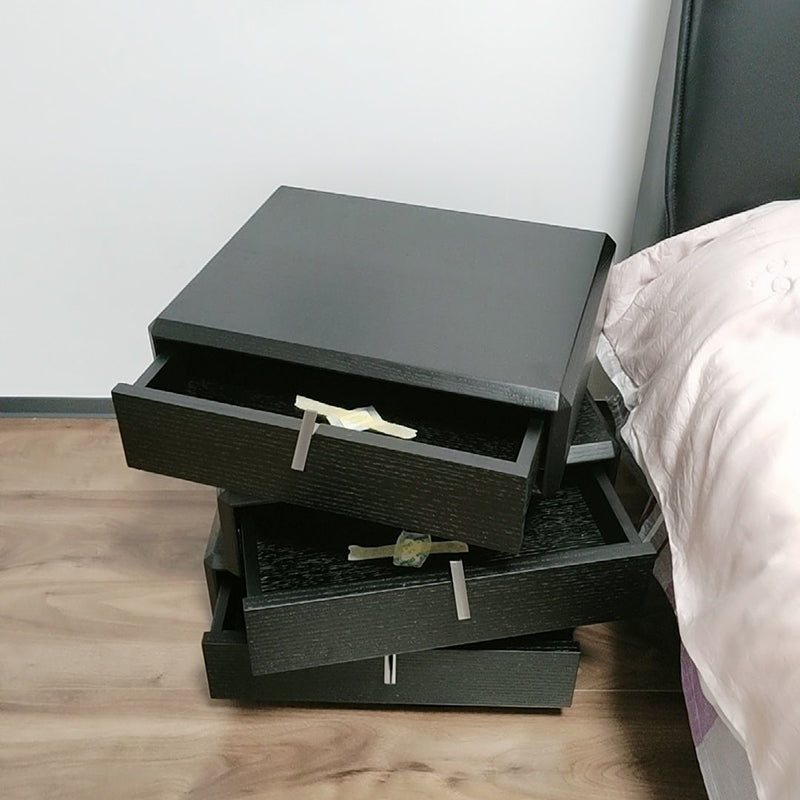 Contemporary Luxury Rectangular Solid Wood Nightstand 3-Drawer For Bedroom