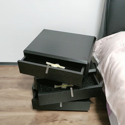 Contemporary Luxury Rectangular Solid Wood Nightstand 3-Drawer For Bedroom