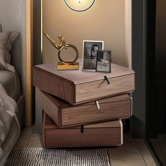Contemporary Luxury Rectangular Solid Wood Nightstand 3-Drawer For Bedroom
