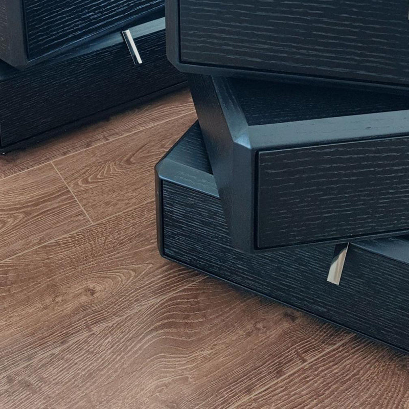 Contemporary Luxury Rectangular Solid Wood Nightstand 3-Drawer For Bedroom