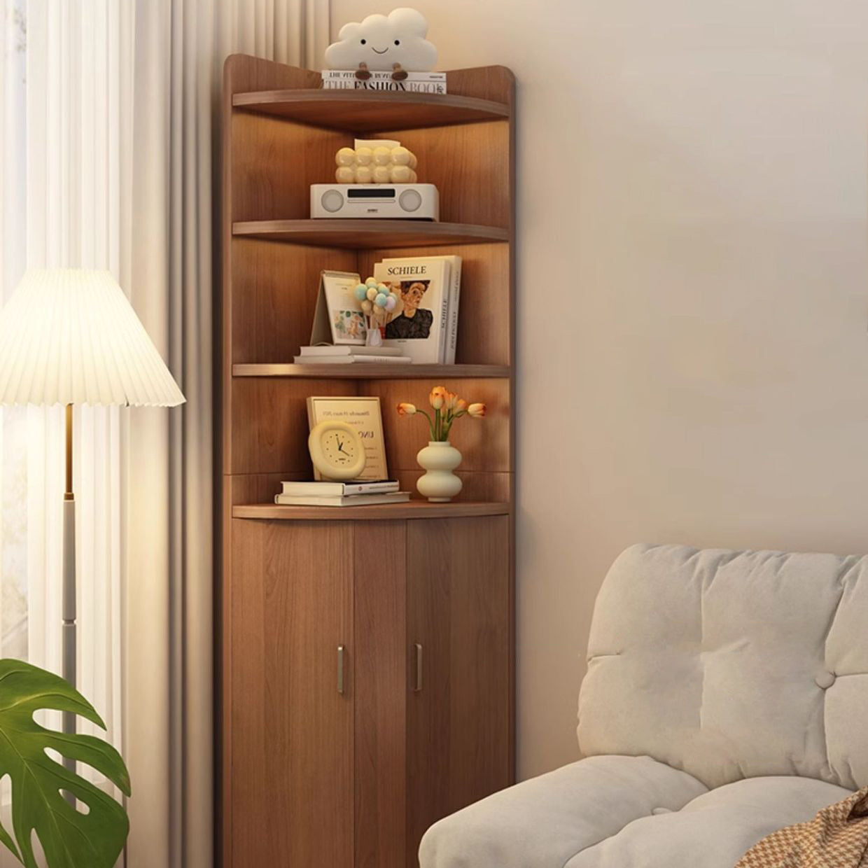 Contemporary Creative Triangle Solid Wood Bookshelves 4-Shelf For Bedroom