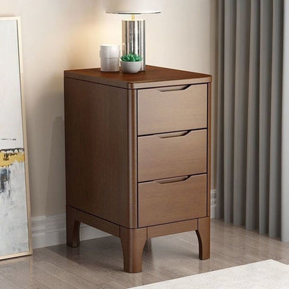 Contemporary Scandinavian Rectangular Solid Wood Nightstand 3-Drawer For Bedroom