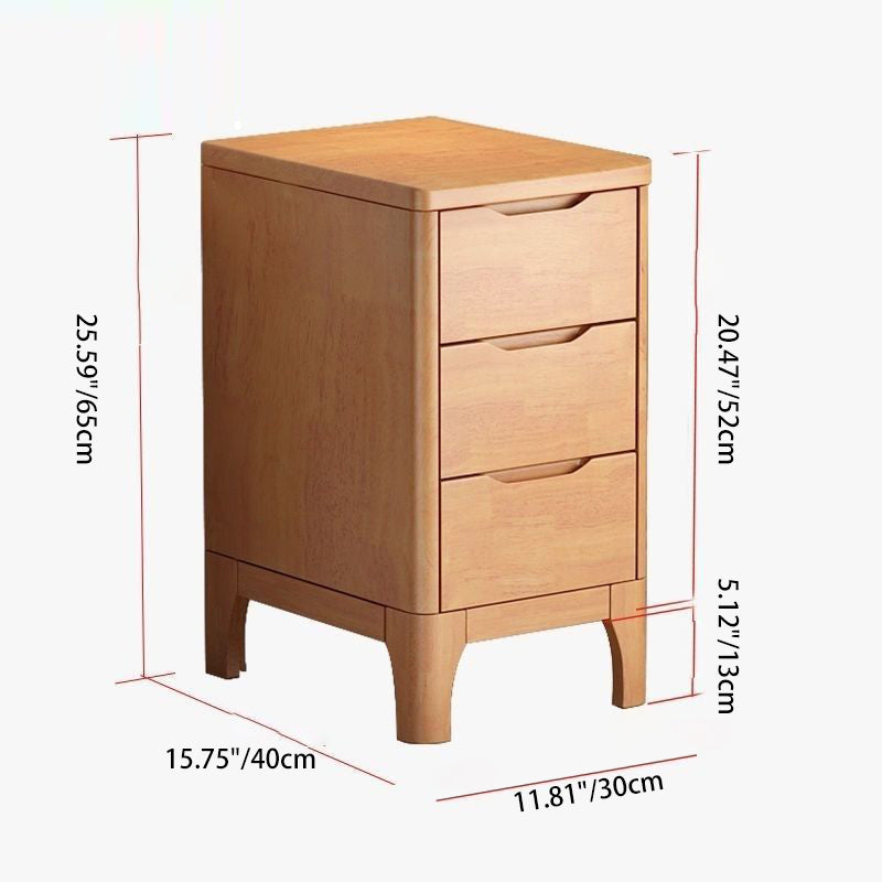 Contemporary Scandinavian Rectangular Solid Wood Nightstand 3-Drawer For Bedroom