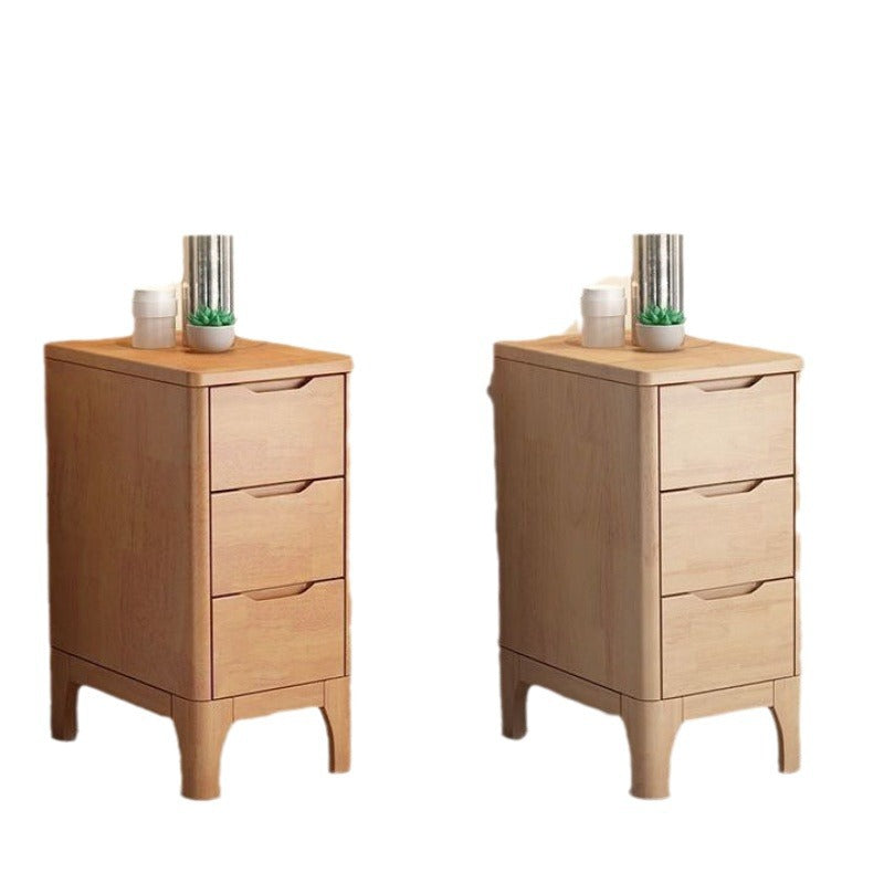 Contemporary Scandinavian Rectangular Solid Wood Nightstand 3-Drawer For Bedroom