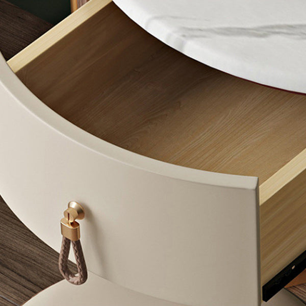 Modern Luxury Round Leather Solid Wood Stainless Steel Makeup Vanity 1-Drawer For Bedroom