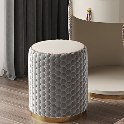 Modern Luxury Round Leather Solid Wood Stainless Steel Makeup Vanity 1-Drawer For Bedroom