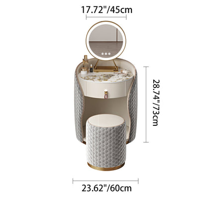 Modern Luxury Round Leather Solid Wood Stainless Steel Makeup Vanity 1-Drawer For Bedroom