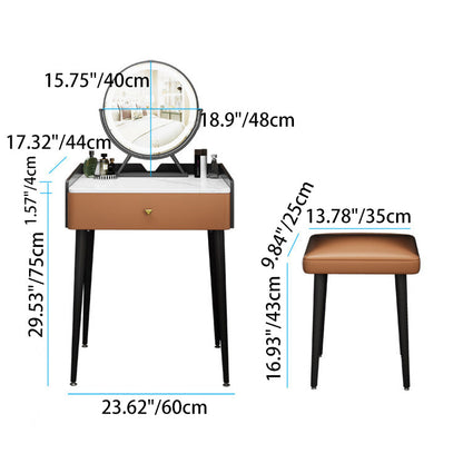 Contemporary Scandinavian Rectangular Rock Panel Microfiber Leather Carbon Steel Makeup Vanity 1-Drawer For Bedroom