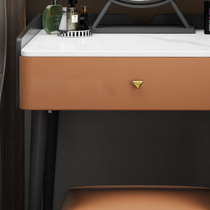 Contemporary Scandinavian Rectangular Rock Panel Microfiber Leather Carbon Steel Makeup Vanity 1-Drawer For Bedroom