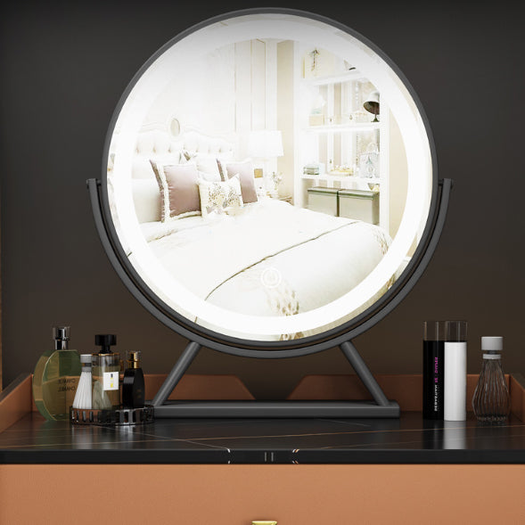 Contemporary Scandinavian Rectangular Rock Panel Microfiber Leather Carbon Steel Makeup Vanity 1-Drawer For Bedroom