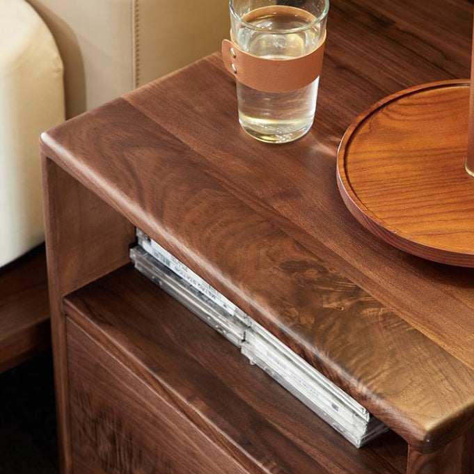 Modern Shabby Chic Rectangular Black Walnut Wood Nightstand 1-Drawer For Bedroom