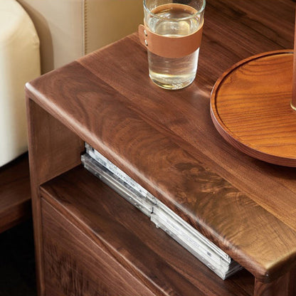 Modern Shabby Chic Rectangular Black Walnut Wood Nightstand 1-Drawer For Bedroom