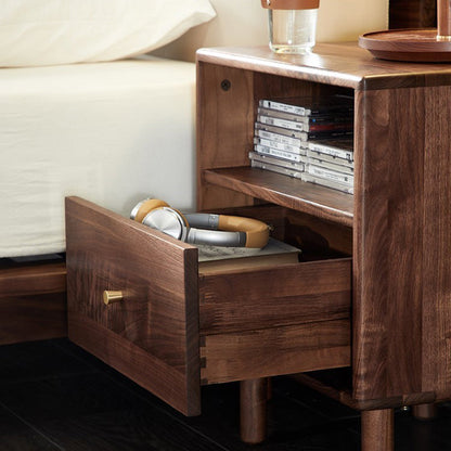 Modern Shabby Chic Rectangular Black Walnut Wood Nightstand 1-Drawer For Bedroom