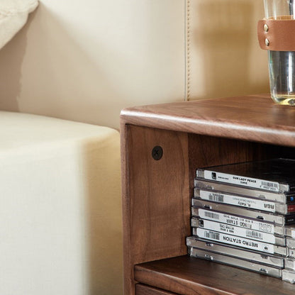 Modern Shabby Chic Rectangular Black Walnut Wood Nightstand 1-Drawer For Bedroom