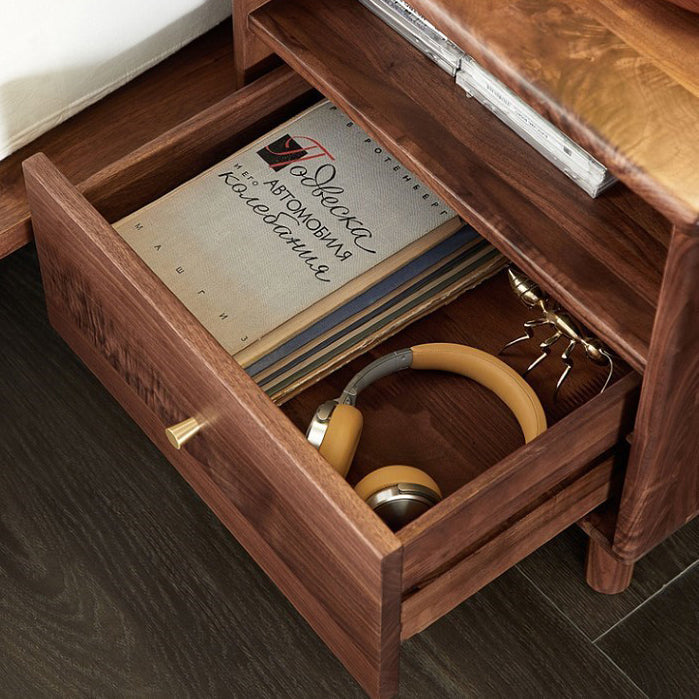 Modern Shabby Chic Rectangular Black Walnut Wood Nightstand 1-Drawer For Bedroom