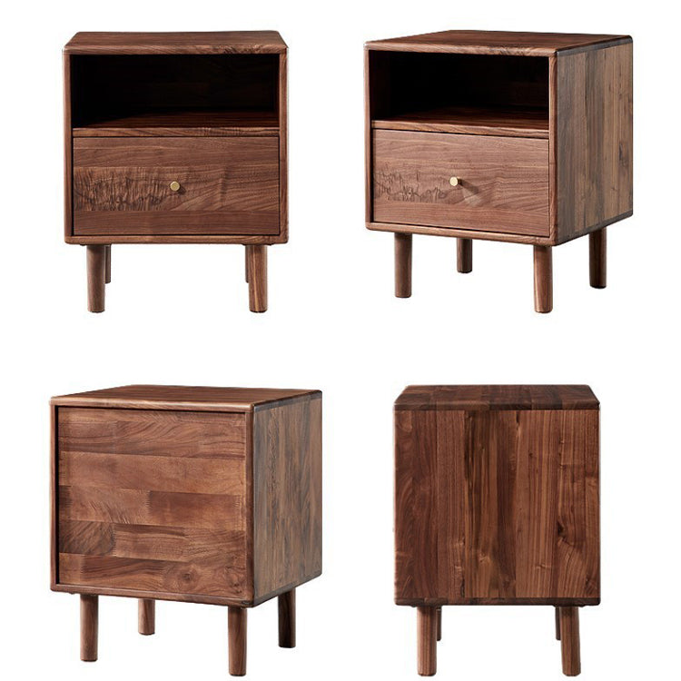 Modern Shabby Chic Rectangular Black Walnut Wood Nightstand 1-Drawer For Bedroom