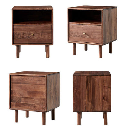 Modern Shabby Chic Rectangular Black Walnut Wood Nightstand 1-Drawer For Bedroom