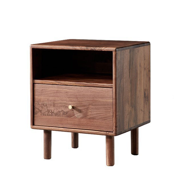 Modern Shabby Chic Rectangular Black Walnut Wood Nightstand 1-Drawer For Bedroom