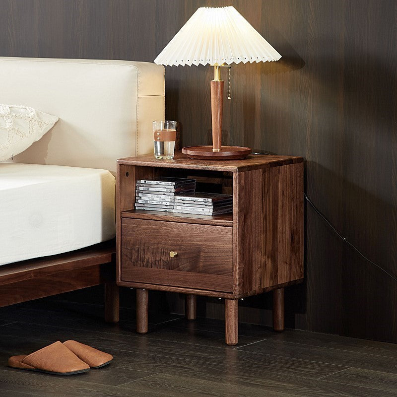 Modern Shabby Chic Rectangular Black Walnut Wood Nightstand 1-Drawer For Bedroom