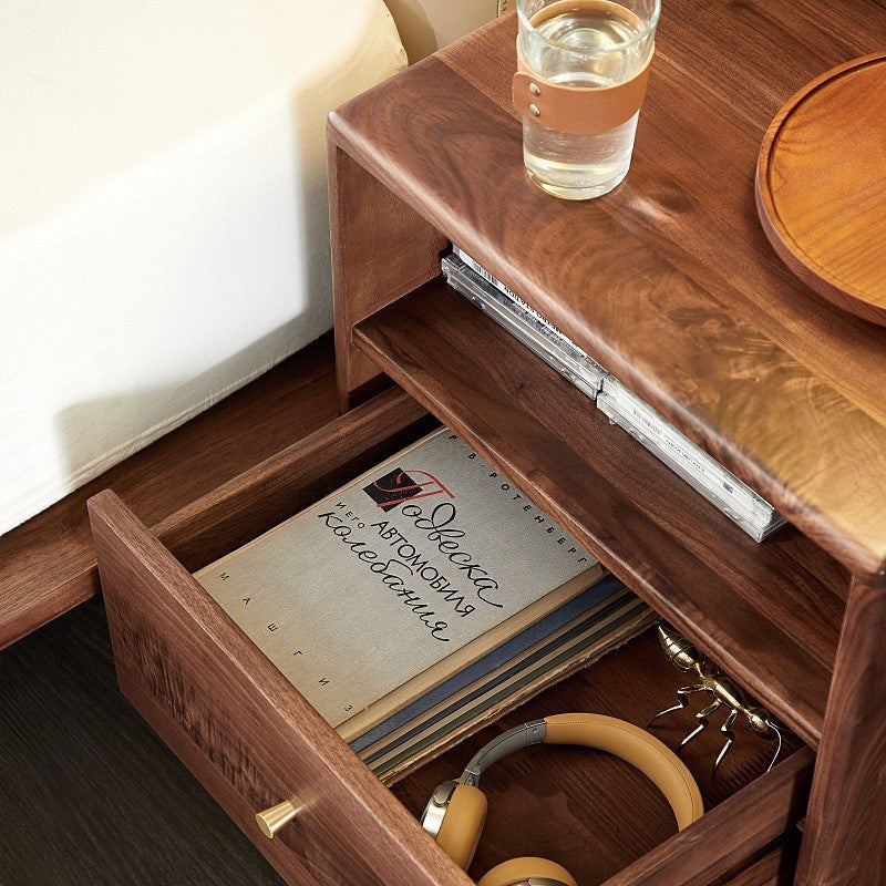 Modern Shabby Chic Rectangular Black Walnut Wood Nightstand 1-Drawer For Bedroom