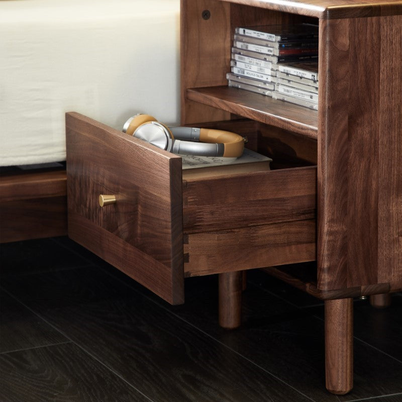 Modern Shabby Chic Rectangular Black Walnut Wood Nightstand 1-Drawer For Bedroom