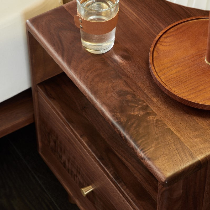 Modern Shabby Chic Rectangular Black Walnut Wood Nightstand 1-Drawer For Bedroom