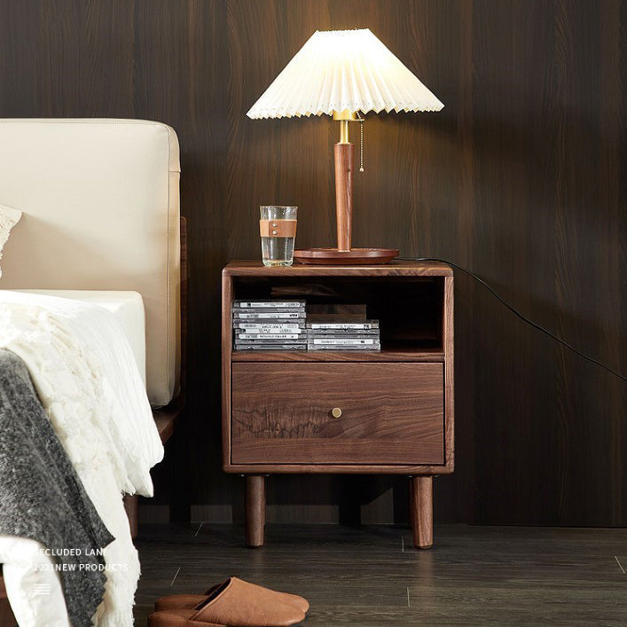 Modern Shabby Chic Rectangular Black Walnut Wood Nightstand 1-Drawer For Bedroom