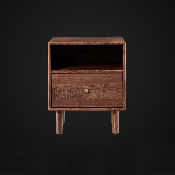 Modern Shabby Chic Rectangular Black Walnut Wood Nightstand 1-Drawer For Bedroom