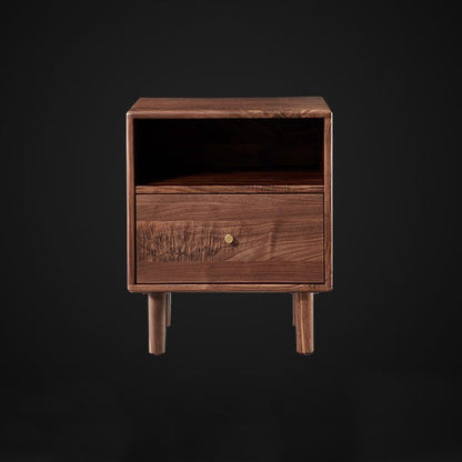 Modern Shabby Chic Rectangular Black Walnut Wood Nightstand 1-Drawer For Bedroom