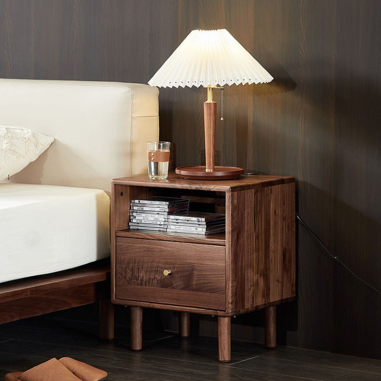 Modern Shabby Chic Rectangular Black Walnut Wood Nightstand 1-Drawer For Bedroom