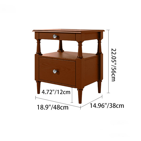 Traditional French Rectangular Ash Wood Metal Nightstand 2-Drawer For Bedroom