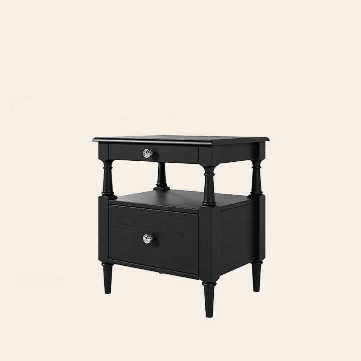 Traditional French Rectangular Ash Wood Metal Nightstand 2-Drawer For Bedroom